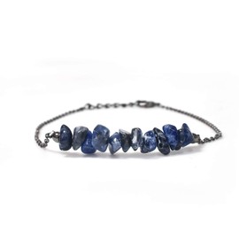 Gempires Natural Sodalite Chips Bar Bracelet, Energy Healing Crystals, Gift for Her, Gemstone Jewelry 8 inch Chain (Sodalite)