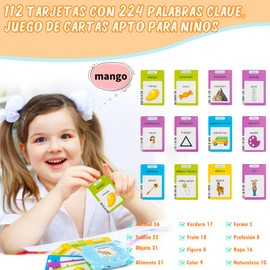 Spanish Learning Cards, Talking Flashcards, Educational Toys for Children Aged 1-6 Years, 112 Sheets 224 Words, Acoustic Educational Toy, Interactive Toy for Boys and Girls - Blue