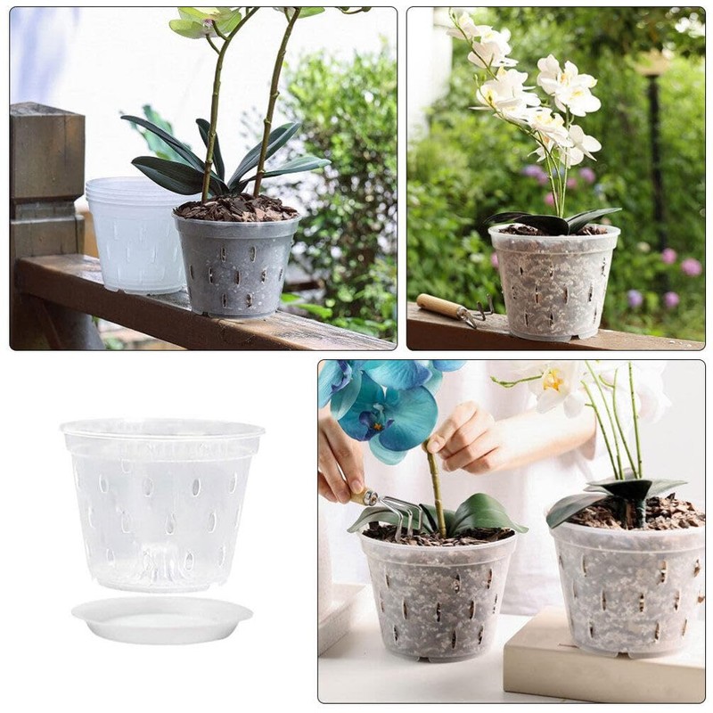 BESPORTBLE 5sets Clear Orchid Pots Flower Planter with Saucers Breathable