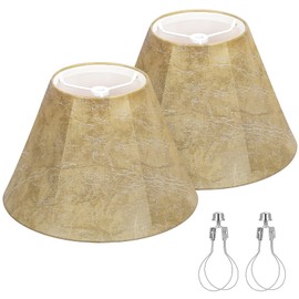 Rustic Lamp Shades Set of 2, Faux Leather Replacement Lamp Shades, 4.7" Top x 9.8" Bottom x 6.4" High, Small Lamp Shades for Table Lamps Bedside Lamps, Spider, Bulb Clip Adapters Included
