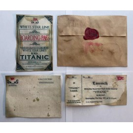 Titanic Launch Ticket, Boarding Pass, Postcard, and Envelope - White Star Line