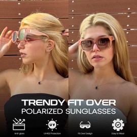 Xfeel Polarized Sunglasses Over Glasses for Women Oversized Fit Over Sunglasses with Rhinestone Accents for Driving