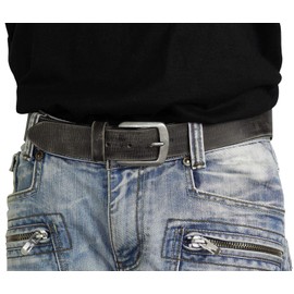 Harrys-Collection HC Men's Women's Leather Belt Buffalo Leather with Solid Antique Silver Buckle Vintage, black