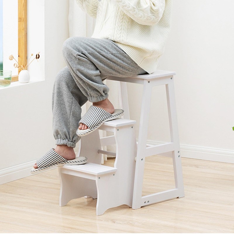 ILWorkTLs 3 Tier Folding Step Stool,Wooden Library Ladder Stool,Multifunctional Step