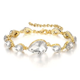 BriLove Wedding Bridal Bracelet for Women Shiny Bling Crystal Multi Teardrop for Party Prom Clear Gold-Toned