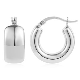 ALEXCRAFT 14K Chunky Earrings Gold Silver Small Hoop Earrings Wide Gift for Women Girlfriend Mum Girls, Sterling silver silver