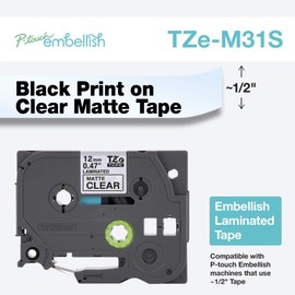 Brother P-touch TZEM31S TZEM31S - Cinta adhesiva transparente mate con estampado de cinta adhesiva P-touch TZE-M31S