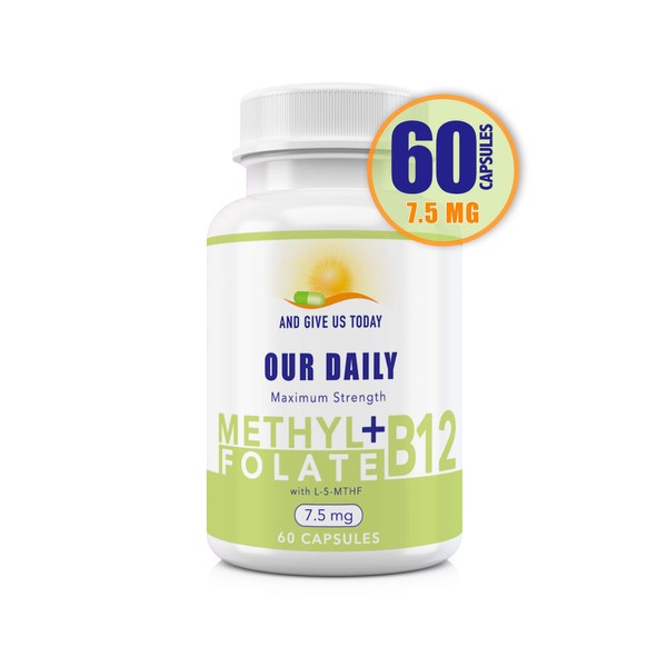 Our Daily Vites L-Methylfolate 7.5 mg + B 12 (1000 mcg) - Active Folate, Methylated B12 and Glycine for Brain, Heart & Fetal Health, 60 Count (2 Month Supply)
