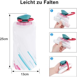 VIEVRE Pack of 2 Foldable Drinking Bottles, Reusable Drinking Bottles, Foldable Drinking Bottles, for Festivals, Hiking, Travel, Adventure, Festival Accessories (Blue + White)