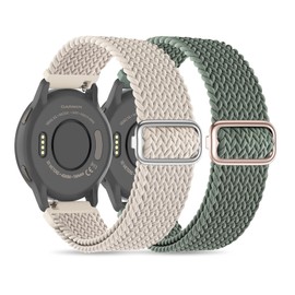 2 Pack Braided Watch Bands 22mm Stretchy Nylon Compatible with Garmin Vivoactive 4,Venu 2,Venu 3,Forerunner 255/255 Music, Soft Sport Band Quick Release Wristband Loop Elastic Strap for Men Women