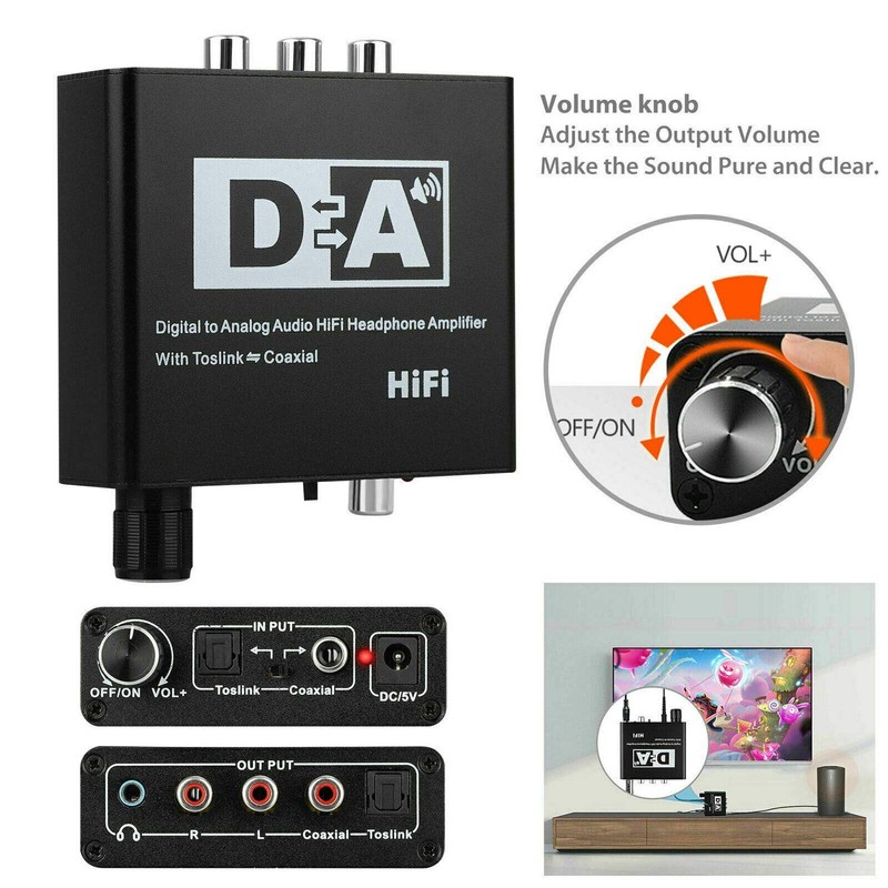 YALIYA 192KHz Digital Optical Coaxial Toslink to Analog RCA 3.5mm