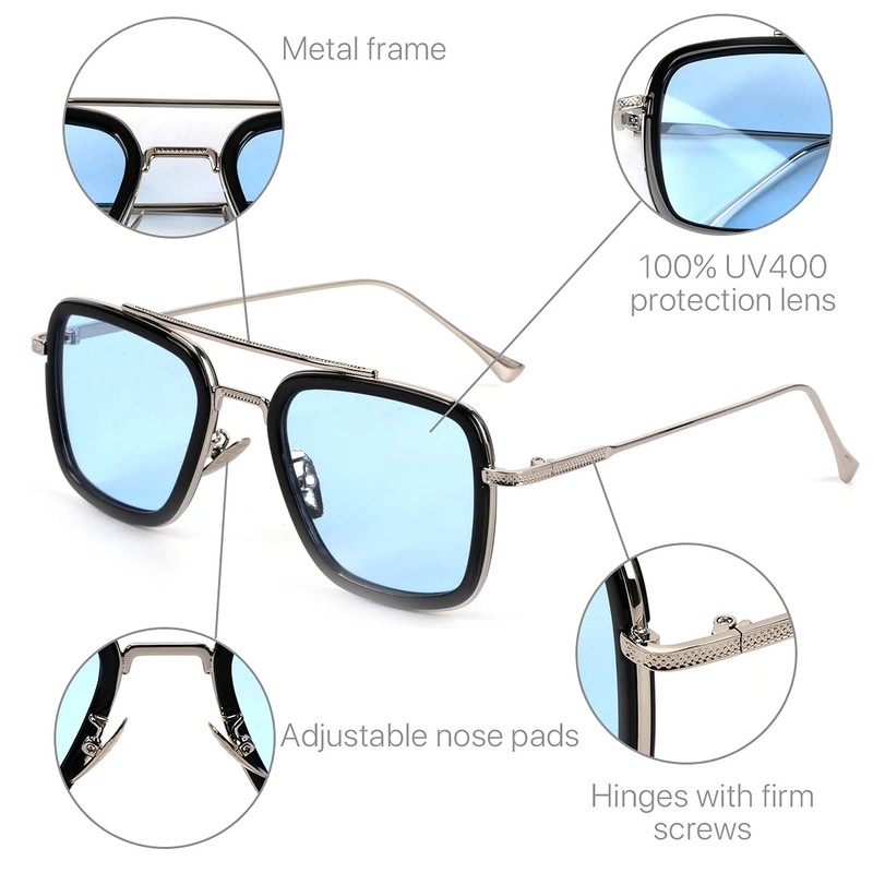 Retro Vintage Sunglasses Tony Stark Glasses Square Metal Frame for