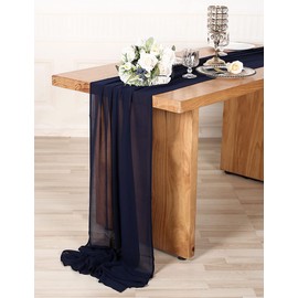 SHERWAY 27 x 168 Inch Navy Blue Chiffon Wedding Table Runner, Extra Long 14FT Soft Semi Sheer Tablecloth Table Overlay, Rustic Wedding Bridal Shower Baby Shower Party Table Decoration