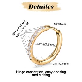 1 Pair Small Gold Hoop Earrings for Women Men,316L Surgical Steel Hinge Huggie Hoop Earrings fit Cartilage, Helix, Tragus, Sung, Earlobe Lightweight Hypoallergenic Earrings