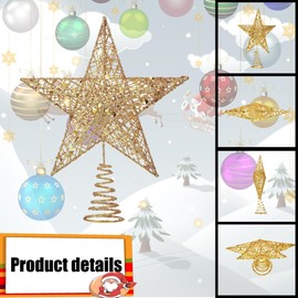 Metal Christmas Tree Topper Christmas Star Topper Glittering, Metal Tree Topper Star, Christmas Tree Topper Glittering, Tree Crown Lamp, Christmas Decoration, 20 cm, Golden
