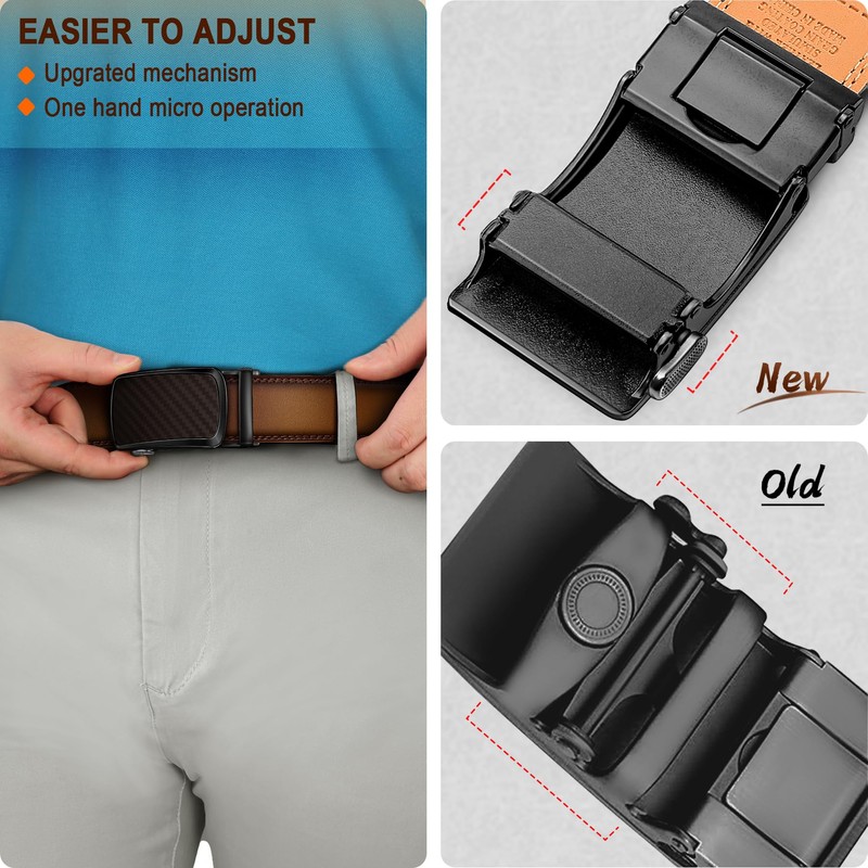 BULLIANT Men's Ratchet Belt 2 Pack-Click Leather Belt Adjustable for