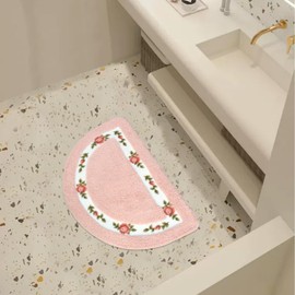 ABREEZE Floral Rose Bathroom Rugs Mats 16X24 inch,Soft Shaggy Water Absorbent Non-Slip Mat Microfiber Bath Mat Shower Mat Door Mat Kitchen Mat Rugs,Pink