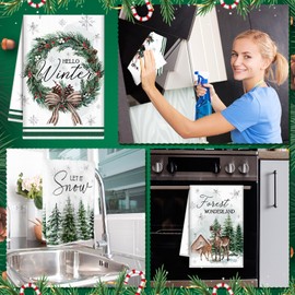 FuWeave 6 Pcs Christmas Kitchen Towels Green Wonderland Animal Winter Dish Towel 21 x 14 Inch Decorative Bathroom Hand Towel Absorbent Holiday Tea Towel Christmas Decor for Kitchen Farmhouse GIF