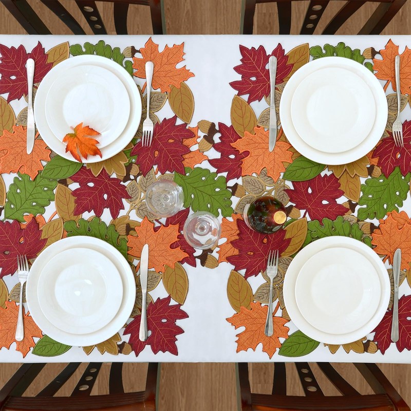 Simhomsen Embroidered Fall Autumn Thanksgiving Multi-Color Leaves Table Runner (14
