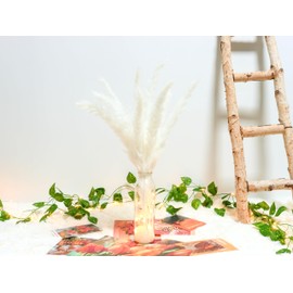 White Pampas Grass in Glass Vase with LED Lights & Faux Crystals, Dried Flowers Modern Floral Centerpiece for Home Decors Living Room Office Wedding Boho Farmhouse Table Decor
