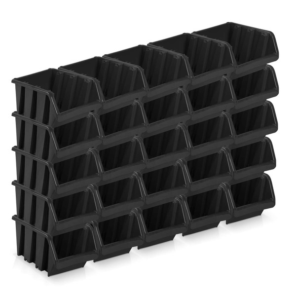 Pack of 25 Size 3 Plastic Storage Boxes – Black (12 x 19.5 x 9 cm)
