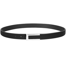 SUOSDEY Slim Belt for Women, Thin Leather Belt, Fashion Waist Belt for Dress, Jeans with Gold Buckle, G-Black/Silver Buckle