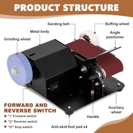 Mini Electric Belt Sander1.97x13-inch Small Bench Grinder Disc Sander Machine Seven Speed Control, with Sanding Wheel, Polishing Wheel and Desktop Clamp
