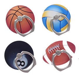 4Pack Cute Phone Ring Holder, Basketball Football Tennis Baseball Volleyball Rugby 360 Rotation Finger Ring Stand Kickstand Grip Mount (Ball 02)