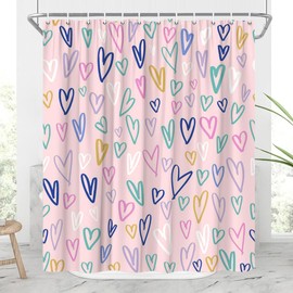 JONSEQIN Love Heart Shower Curtain Valentine's Day Romantic Red Blue White Gold Geometry Shaped Abstract Modern Couple Bathroom Decor Curtains 70x70 inch with Hook
