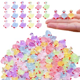 150 Pcs Glitter Mini Resin Ducks Colorful Tiny Small Plastic Ducks Figures to Hide Little Resin Duck Bulk for Miniature Landscape Aquarium Potted Dollhouse Fairy Garden Accessories Decorations