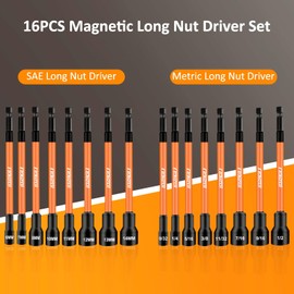 LOZAGU 16PCS Magnetic Nut Driver Set | 6 Inch Long Nut Driver Set | SAE and Metric | 1/4 Inch Hex Shank | Cr-V Steel