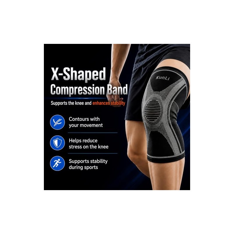 kunli Knee Support Sleeves 2 Pack, Non-Slip, Compression，White：M