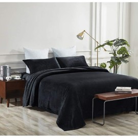 4 Piece King Flannel Sheet Set Super Soft Plush Comfort Feel Warm Cozy Elegant Luxury Black Bedding 16 '' Deep Pocket Sheets Environmentally Friendly 210 GSM