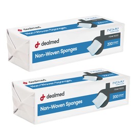 Dealmed 2" x 2" Non-Woven Gauze Sponges - 4-Ply All-Purpose Non-Sterile Pads, Absorbent Dental Gauze Wound Care Product for First Aid Kit/Medical Facilities, 200 Count (Pack of 2)