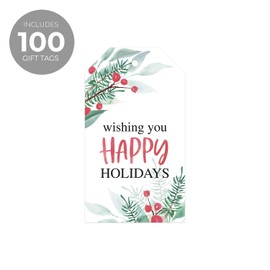 100 Pine and Berry Holiday Favor Gift Tags / 2" x 3.5" Watercolor Christmas Gift Tags