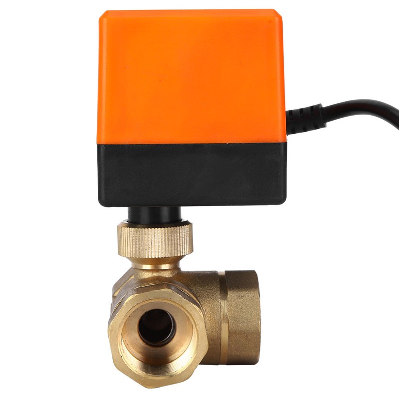 Motorized Ball Valve L Shape Orange Brass Electric Valves 3‑Wire