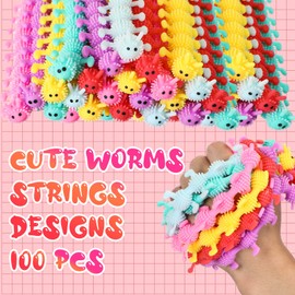 Stretchy String Fidget Toys Animal Sensory Noodles Toys Bulk Worm Sensory Stress Fidget Toys for Adults Stress Anxiety Relieve Relaxing Party Favors(Worm Style,50 Pack)