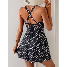B2prity Women's One Piece Swimdress Swimsuit Tummy Control Swim Dress Modest Full Coverage Bathing Suit with Skirt Polka Dots