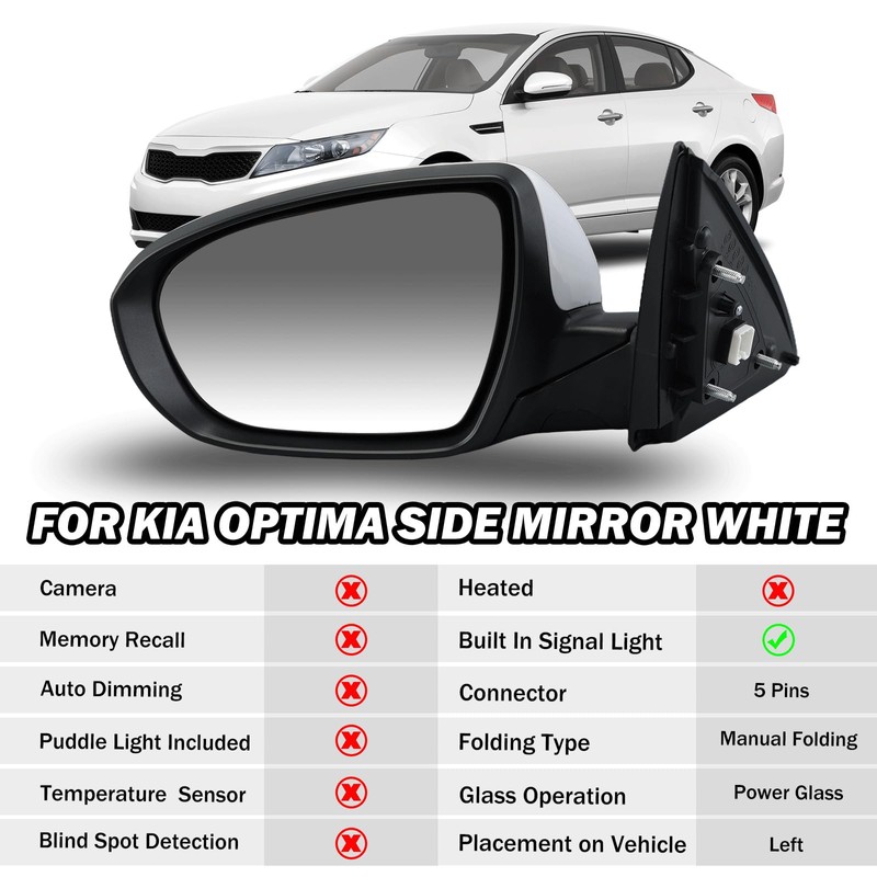 MOFOAP Driver Side Mirror Compatible with 2011 2012 2013 Kia