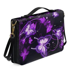 Wnbucioht Bible Cover Case for Women Purple Butterfly，Zippered Bible Bag Protects Prayer and Study Items Gift for Women Girls with Storage Pockets，Church Bag for Pastor Appreciation Gifts L
