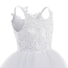 PLwedding Flower Girls Lace Tulle Ball Gowns First Communion Dresses (Size 6, Ivory)