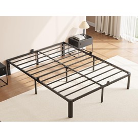 XUKIL 14 Inch Metal Bed Frame Queen Size, Heavy Duty Balck Platform Queen Size Bed Frame with Round Corner Legs, Mattress Slide Stopper, No Box Spring Needed, Easy Assembly