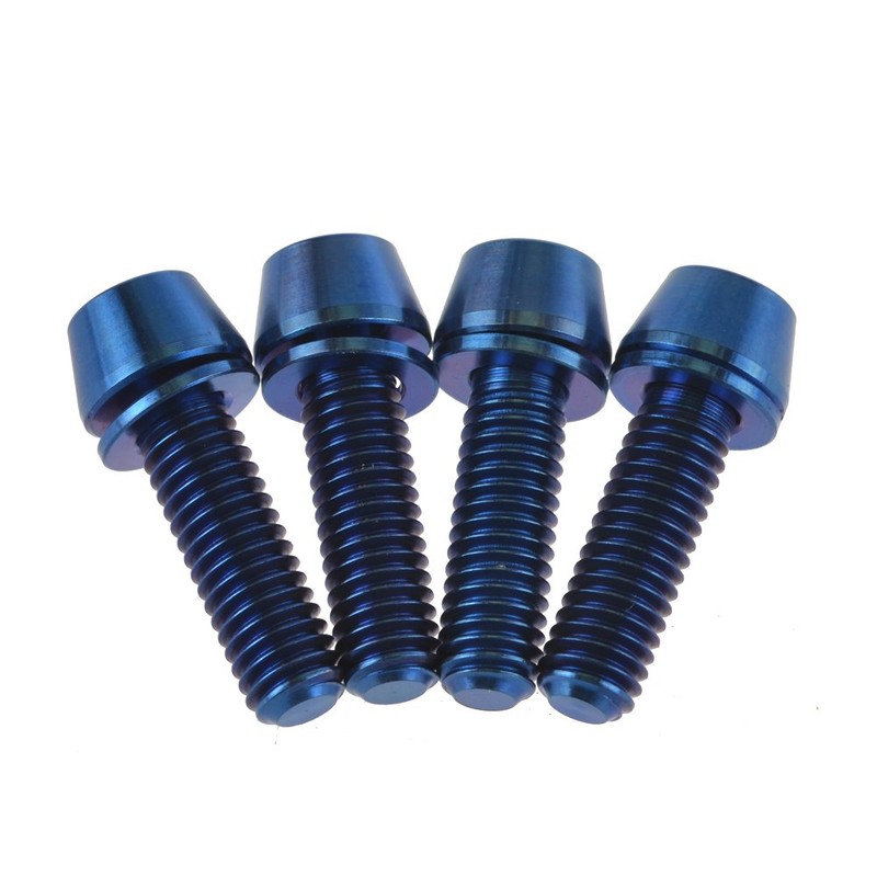 Dingtai チタン合金の自転車ブレーキブレーキテーパーキャップボルトM6x18 /20mm 4本入 (M6x20mm, 青)