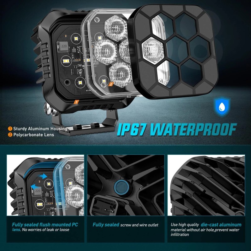 Nilight LED Pod Light 2PCS 3.8 Inch 45 W Square