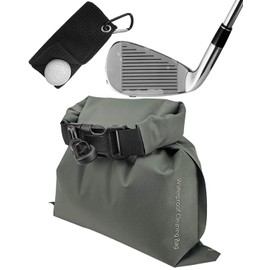 Golf Club and Ball Cleaning Pouch with Attached Towel, Portable Waterproof Cleaning Bag for Cleaning Club Grooves, can Store Water, Detachable Clip, Machine Washable (Green)