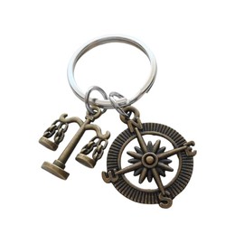 Bronze Law Scales Charm Keychain with Compass Charm, Paralegal Charm Keychain