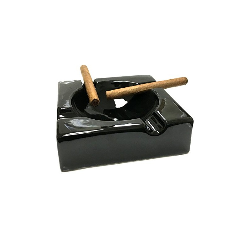 8" HankStar Large Black Ceramic Cigar Ashtray for Patio/Outdoor Use