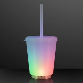 Color Changing LED Light Up Short Tumbler Cup with Lid & Straw (Set of 4)