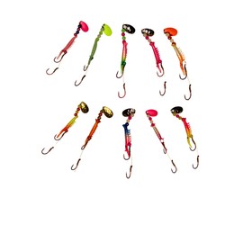 KOKOPROS Kokanee Fishing Shrimp 10 Pack - Multicolor Spinner Blades, Colored Beads, Sharp Red Octopus Hooks - Needle Point, Durable Plastic Shrimp Lures for Kokanee & Trout Fishing