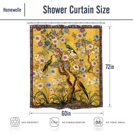 Homewelle Vintage Boho Mandala Floral Tree of Life Spring Shower Curtain Retro Flower Blossom Birds Plant Botanical Yellow Indian 60Wx72H Inch Nature Waterproof Polyester Fabric Bathroom Bathtub